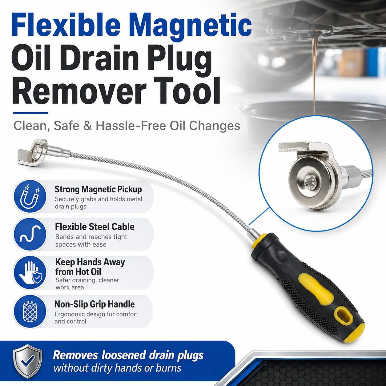 Flexible Magnetic Oil Drain Plug Remover Tool