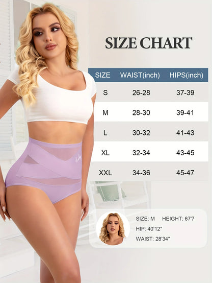 4PCS Plus-Size High-Waist Cross Tummy Control Panties