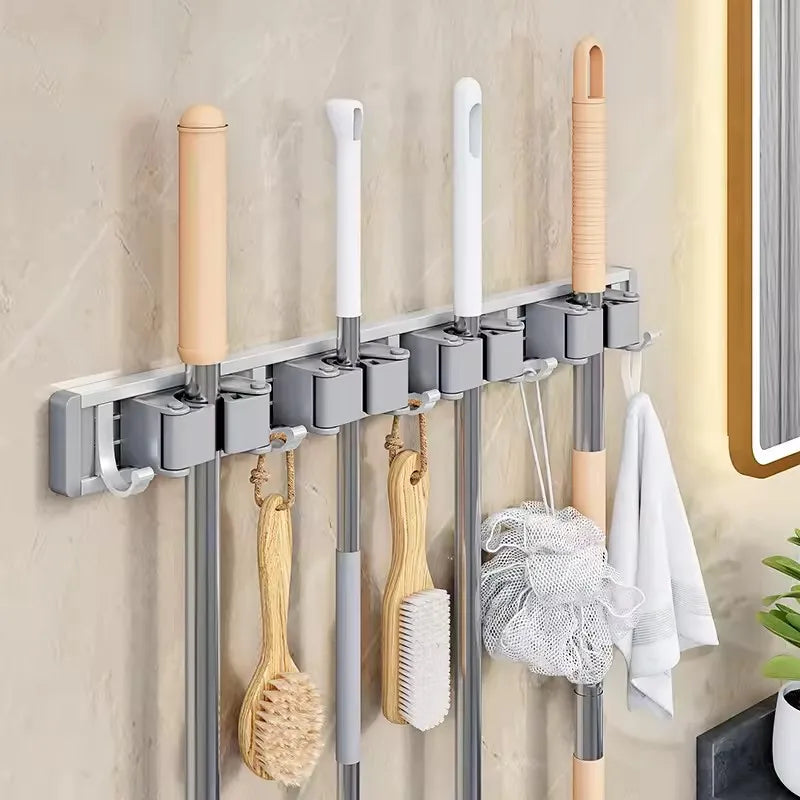 Wall Mounted Mop & Broom Holder Rack 5 Hooks