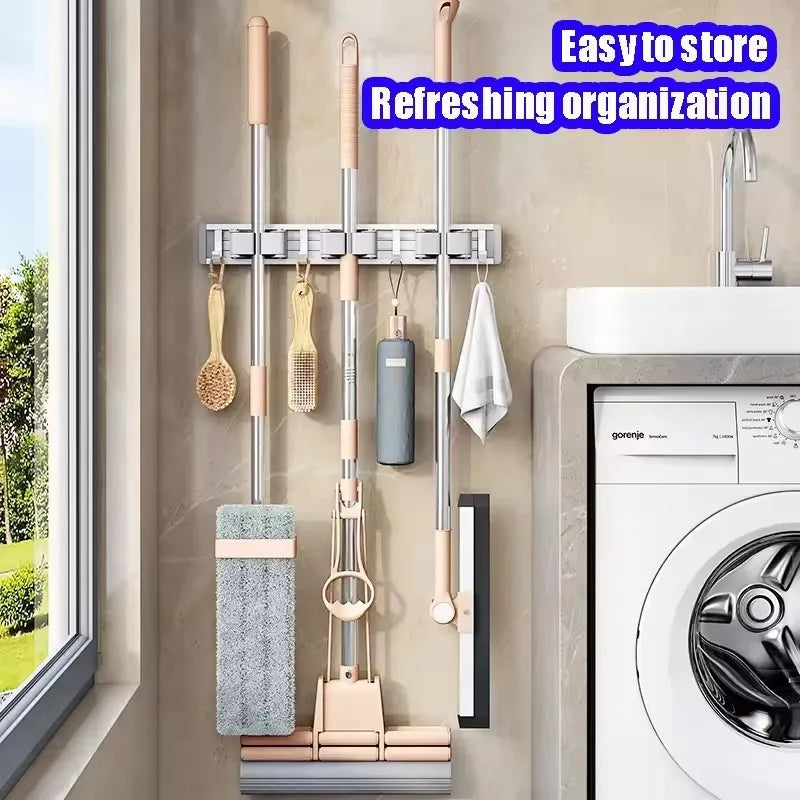 Wall Mounted Mop & Broom Holder Rack 5 Hooks