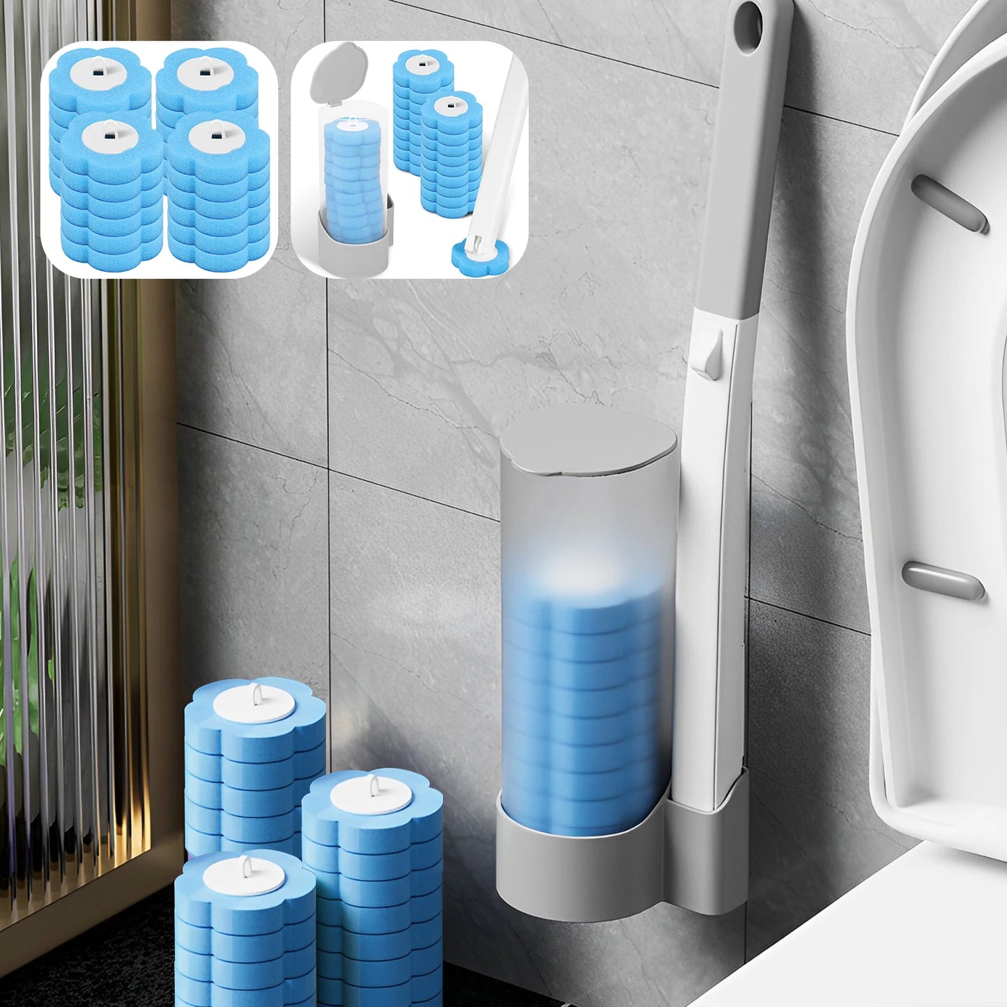 Toilet Scrubber Kit with Self-Cleaning Disposable Pads