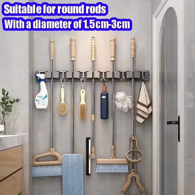 Wall Mounted Mop & Broom Holder Rack 5 Hooks
