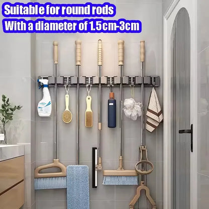 Wall Mounted Mop & Broom Holder Rack 5 Hooks