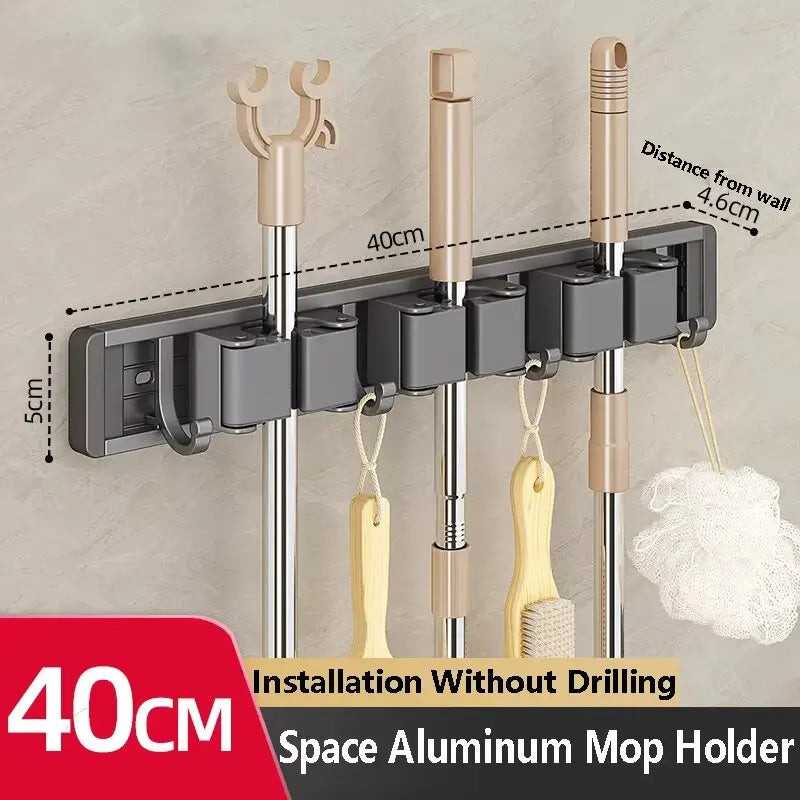 Wall Mounted Mop & Broom Holder Rack 5 Hooks
