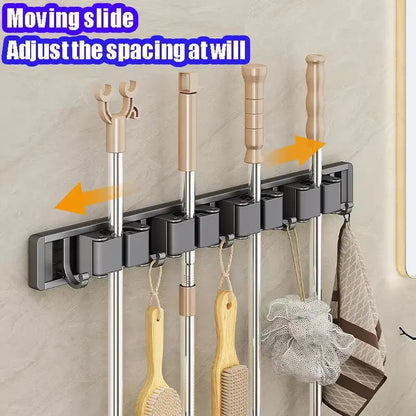 Wall Mounted Mop & Broom Holder Rack 5 Hooks