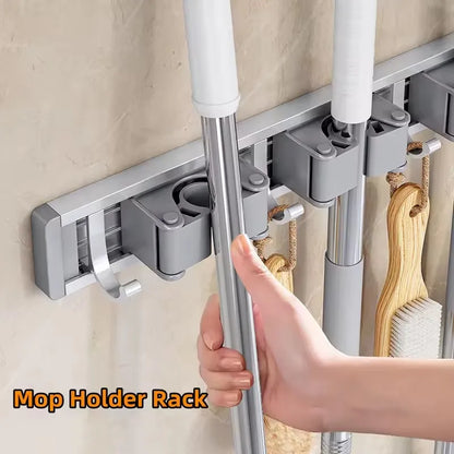 Wall Mounted Mop & Broom Holder Rack 5 Hooks