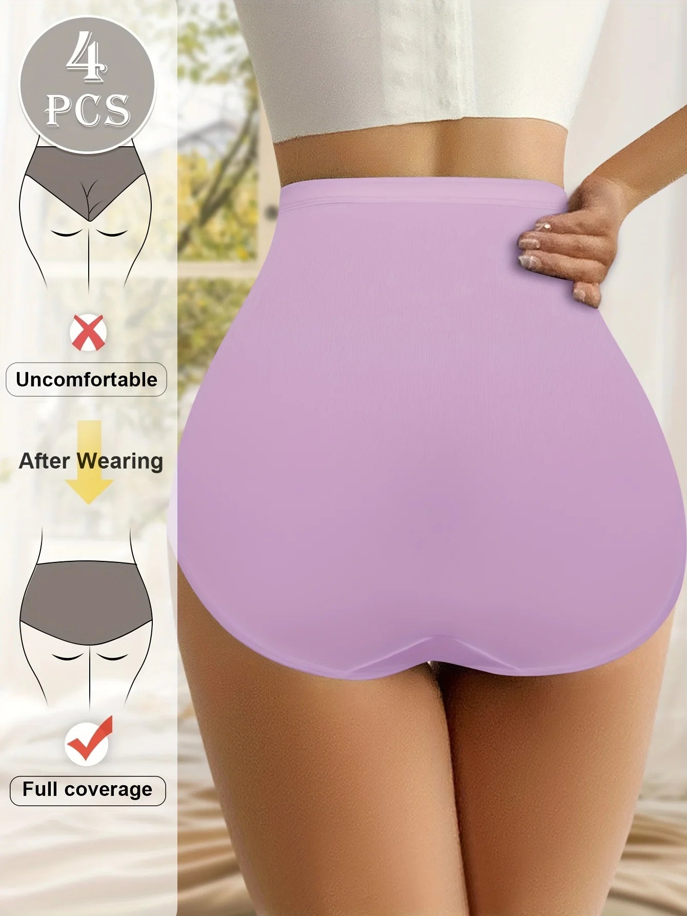 4PCS Plus-Size High-Waist Cross Tummy Control Panties
