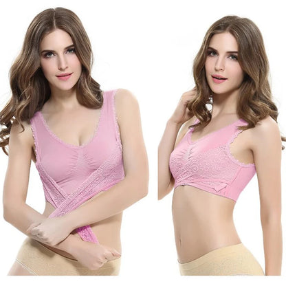 Instant Lift Front Cross Side Buckle Lace Bra