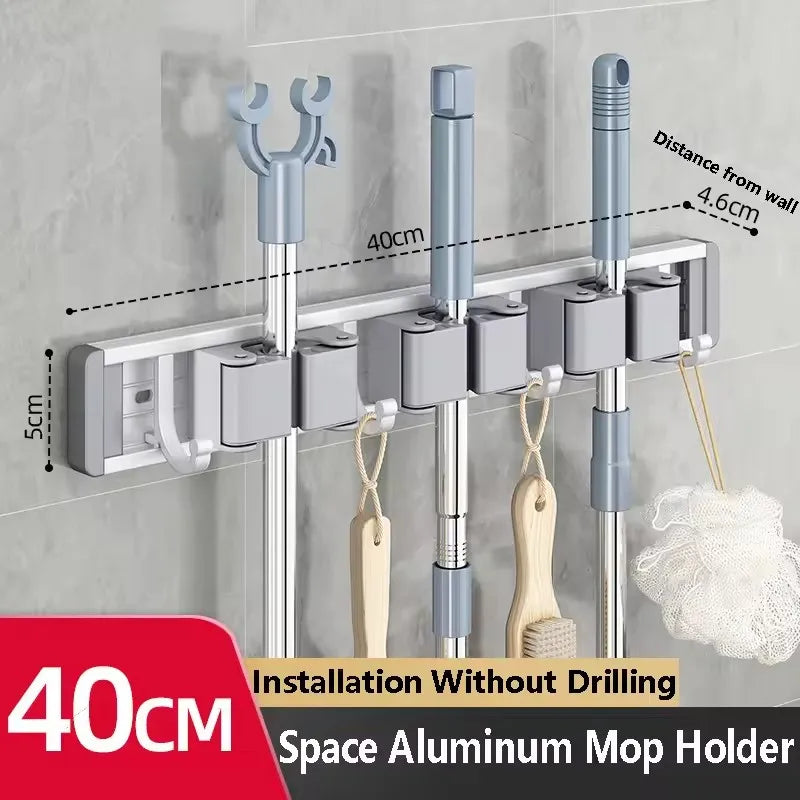 Wall Mounted Mop & Broom Holder Rack 5 Hooks