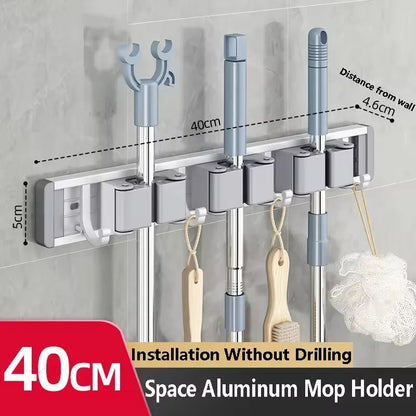 Wall Mounted Mop & Broom Holder Rack 5 Hooks