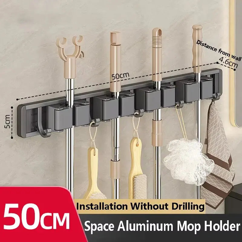 Wall Mounted Mop & Broom Holder Rack 5 Hooks