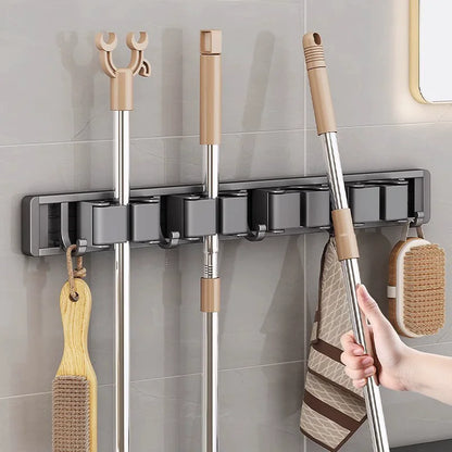 Wall Mounted Mop & Broom Holder Rack 5 Hooks